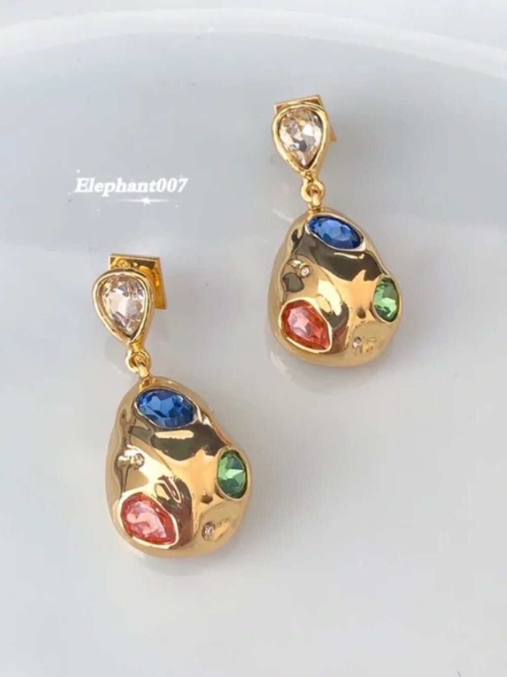 Alexis Bittar Multicolor Crystal Drop Earrings Gold Tone Statement Earrings - Picture 2 of 4
